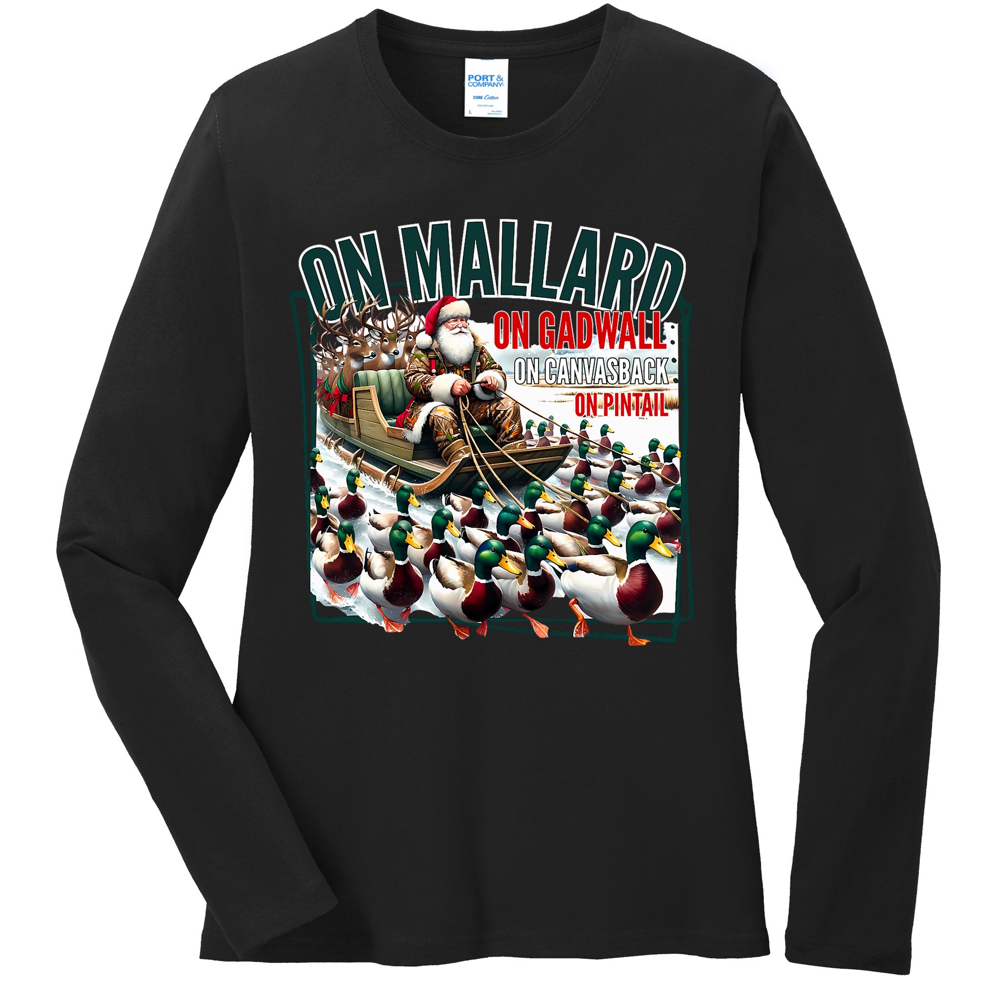 On Mallard On Gadwall Christmas Funny Duck Hunting Santa Ladies Long Sleeve Shirt