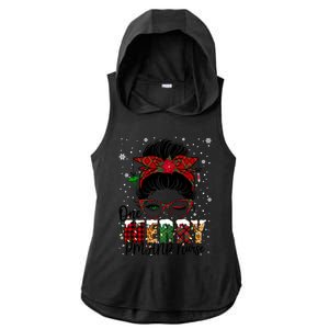 One Merry Pmhnp Nurse Messy Bun Christmas Love Nurse Life Gift Ladies PosiCharge Tri-Blend Wicking Draft Hoodie Tank