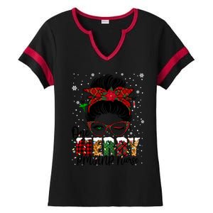 One Merry Pmhnp Nurse Messy Bun Christmas Love Nurse Life Gift Ladies Halftime Notch Neck Tee