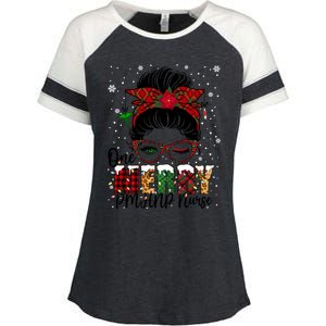 One Merry Pmhnp Nurse Messy Bun Christmas Love Nurse Life Gift Enza Ladies Jersey Colorblock Tee