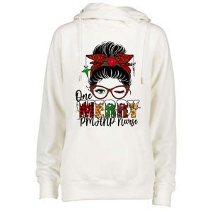 One Merry Pmhnp Nurse Messy Bun Christmas Love Nurse Life Gift Womens Funnel Neck Pullover Hood