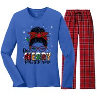 One Merry Pmhnp Nurse Messy Bun Christmas Love Nurse Life Gift Women's Long Sleeve Flannel Pajama Set 