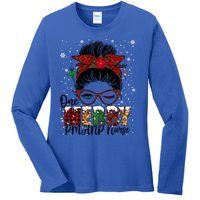 One Merry Pmhnp Nurse Messy Bun Christmas Love Nurse Life Gift Ladies Long Sleeve Shirt