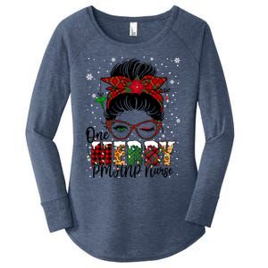 One Merry Pmhnp Nurse Messy Bun Christmas Love Nurse Life Gift Women's Perfect Tri Tunic Long Sleeve Shirt