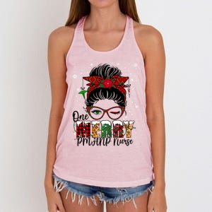 One Merry Pmhnp Nurse Messy Bun Christmas Love Nurse Life Gift Women's Knotted Racerback Tank