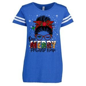 One Merry Pmhnp Nurse Messy Bun Christmas Love Nurse Life Gift Enza Ladies Jersey Football T-Shirt