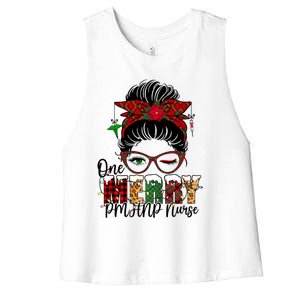 One Merry Pmhnp Nurse Messy Bun Christmas Love Nurse Life Gift Women's Racerback Cropped Tank