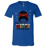 One Merry Radiology Nurse Messy Bun Xmas Love Nurse Life Meaningful Gift V-Neck T-Shirt