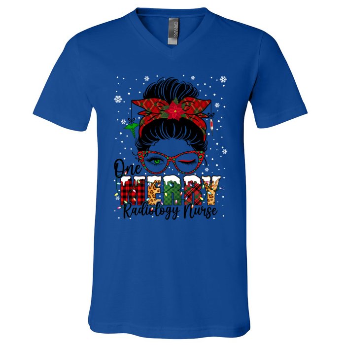 One Merry Radiology Nurse Messy Bun Xmas Love Nurse Life Meaningful Gift V-Neck T-Shirt