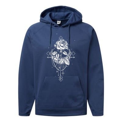 Occult Moon Rose Gothic Witch Wicca Performance Fleece Hoodie