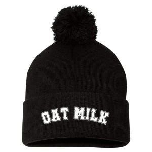 Oat Milk Retro Sports Arch Pom Pom 12in Knit Beanie