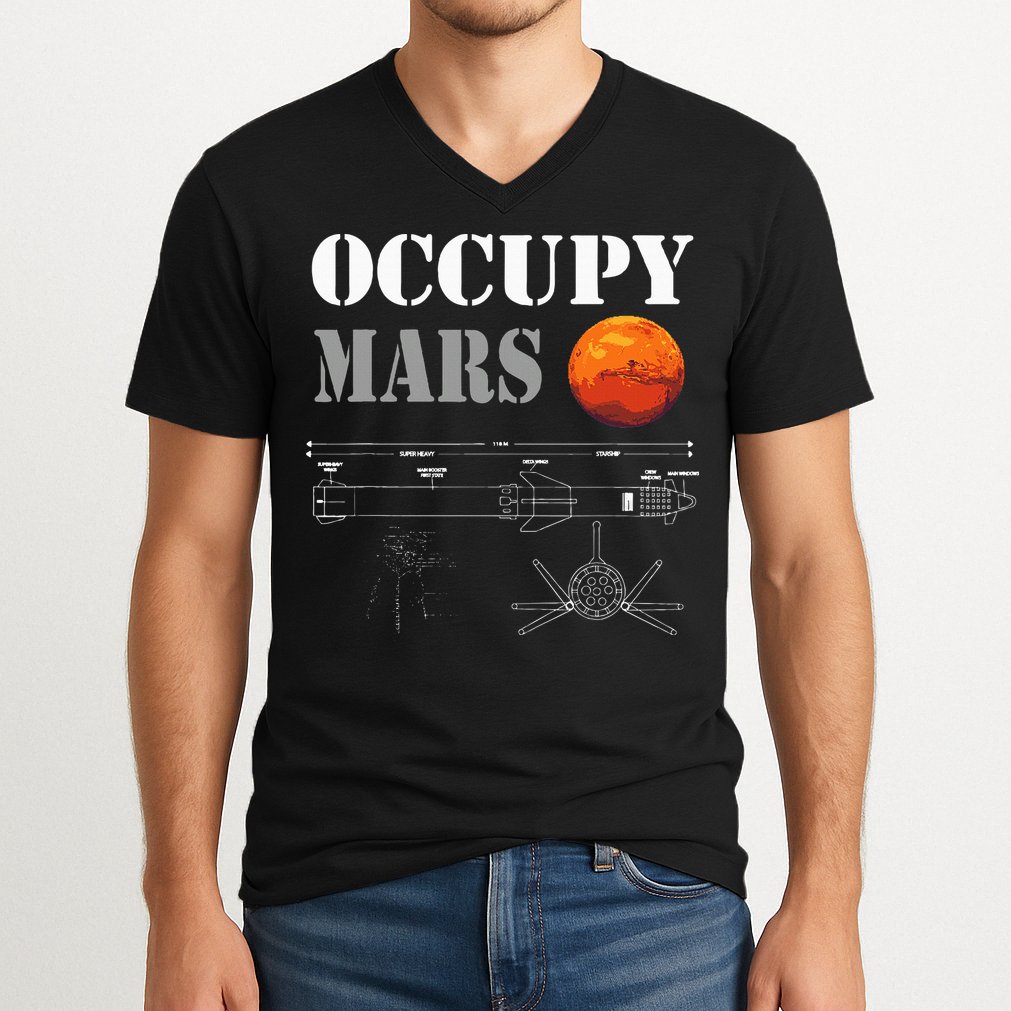 Occupy Mars Starship Rocket V-Neck T-Shirt