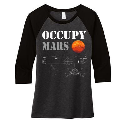 Occupy Mars Starship Rocket Women's Tri-Blend 3/4-Sleeve Raglan Shirt