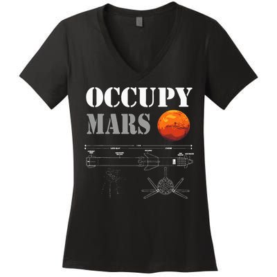 Occupy Mars Starship Rocket Women's V-Neck T-Shirt