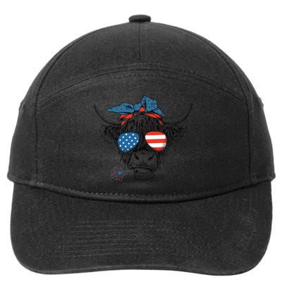 Oh My Stars Cow Highland Cow 4th July American Flag Fourth Of July  Independe 7-Panel Snapback Hat
