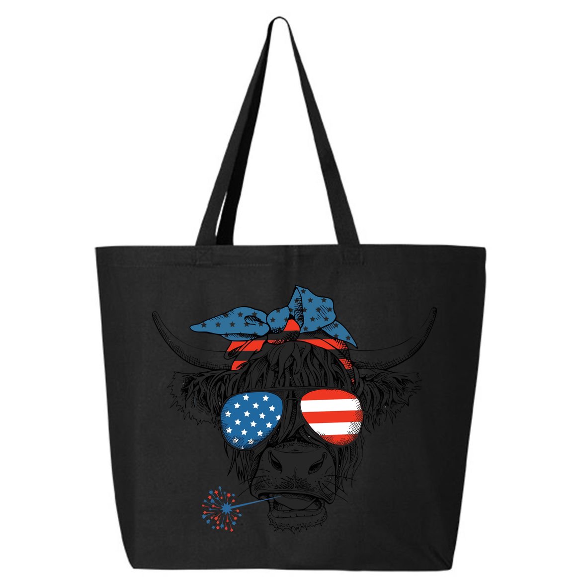 Oh My Stars Cow Highland Cow 4th July American Flag Fourth Of July  Independe 25L Jumbo Tote