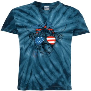 Oh My Stars Cow Highland Cow 4th July American Flag Fourth Of July  Independe Kids Tie-Dye T-Shirt