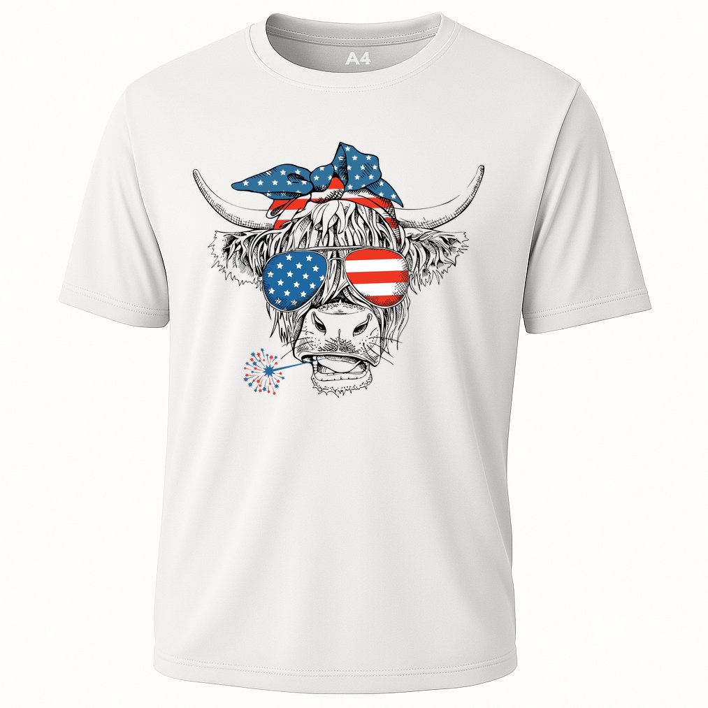 Oh My Stars Cow Highland Cow 4th July American Flag Fourth Of July  Independe Cooling Performance Crew T-Shirt
