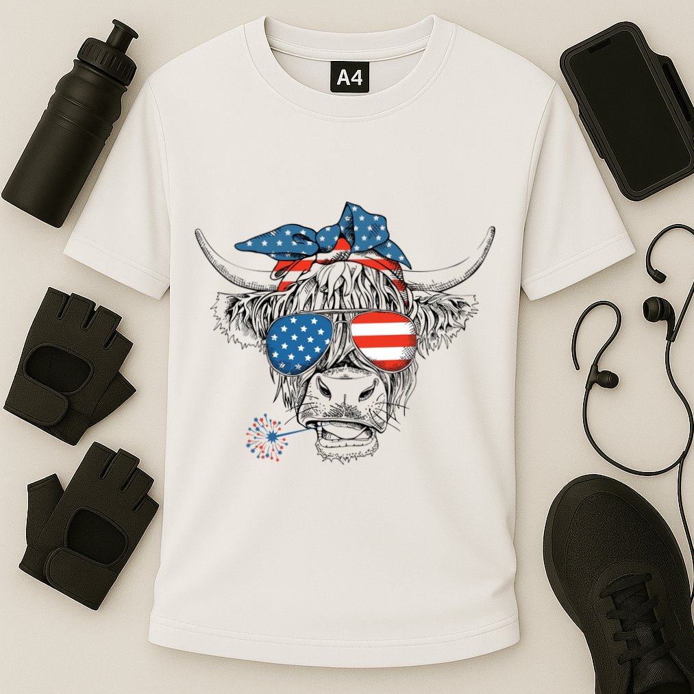 Oh My Stars Cow Highland Cow 4th July American Flag Fourth Of July  Independe Cooling Performance Crew T-Shirt