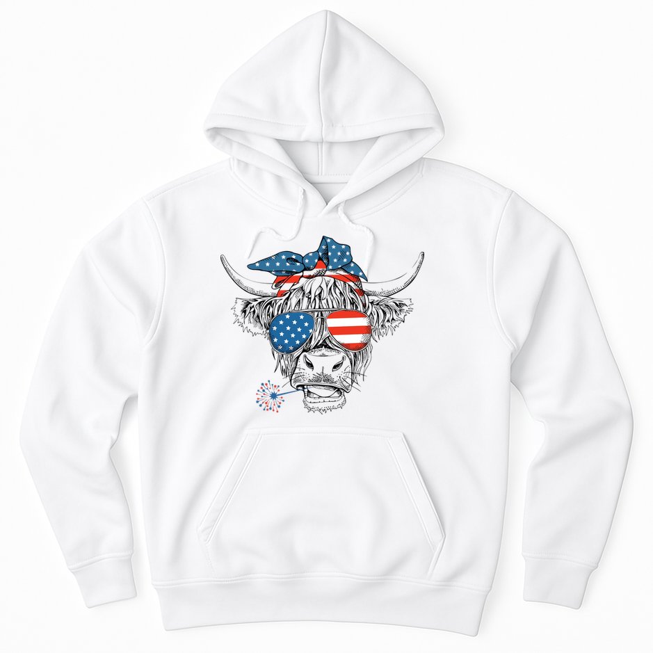 Oh My Stars Cow Highland Cow 4th July American Flag Fourth Of July  Independe Hoodie
