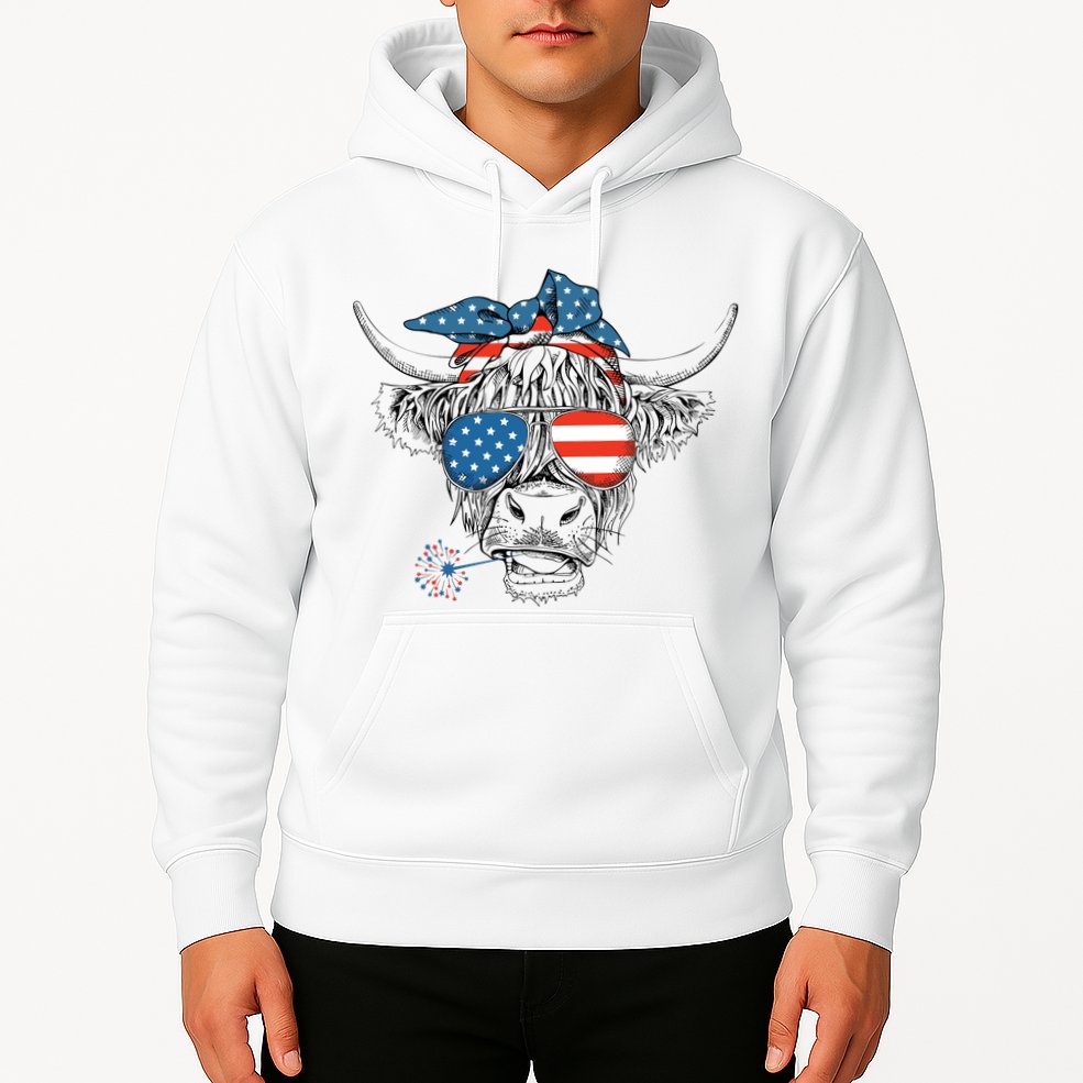 Oh My Stars Cow Highland Cow 4th July American Flag Fourth Of July  Independe Hoodie