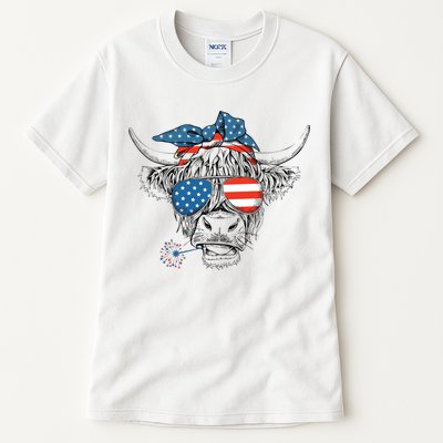 Oh My Stars Cow Highland Cow 4th July American Flag Fourth Of July  Independe Tall T-Shirt