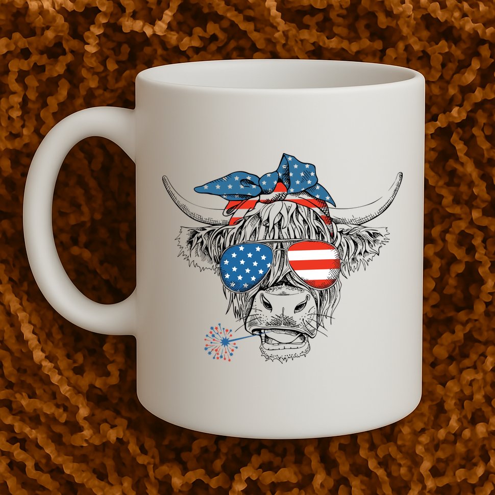 Oh My Stars Cow Highland Cow 4th July American Flag Fourth Of July  Independe Mug