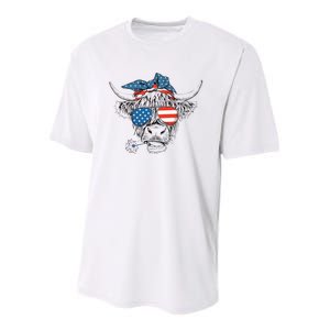 Oh My Stars Cow Highland Cow 4th July American Flag Fourth Of July  Independe Youth Performance Sprint T-Shirt