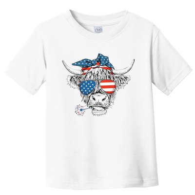 Oh My Stars Cow Highland Cow 4th July American Flag Fourth Of July  Independe Toddler T-Shirt