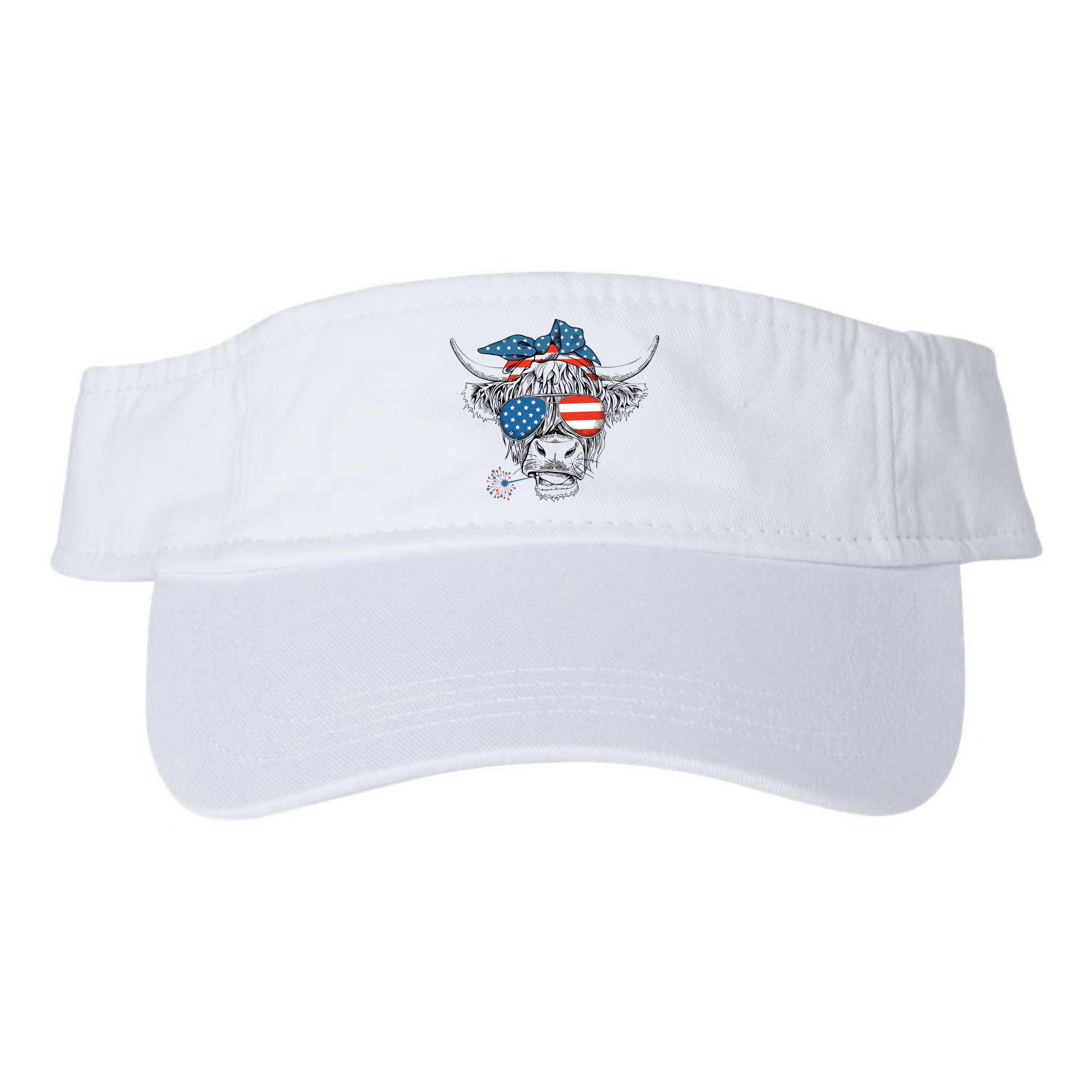 Oh My Stars Cow Highland Cow 4th July American Flag Fourth Of July  Independe Visor
