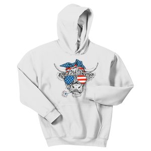 Oh My Stars Cow Highland Cow 4th July American Flag Fourth Of July  Independe Kids Hoodie