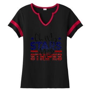 Oh My Stars Stripes Usa Flag 4 July Patriotic America Merica Gift Ladies Halftime Notch Neck Tee