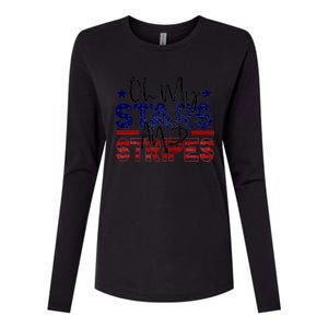 Oh My Stars Stripes Usa Flag 4 July Patriotic America Merica Gift Womens Cotton Relaxed Long Sleeve T-Shirt