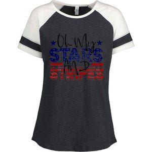 Oh My Stars Stripes Usa Flag 4 July Patriotic America Merica Gift Enza Ladies Jersey Colorblock Tee