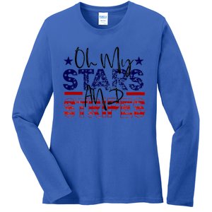 Oh My Stars Stripes Usa Flag 4 July Patriotic America Merica Gift Ladies Long Sleeve Shirt