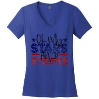 Oh My Stars Stripes Usa Flag 4 July Patriotic America Merica Gift Women's V-Neck T-Shirt