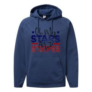 Oh My Stars Stripes Usa Flag 4 July Patriotic America Merica Gift Performance Fleece Hoodie