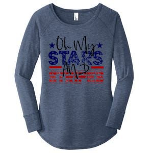 Oh My Stars Stripes Usa Flag 4 July Patriotic America Merica Gift Women's Perfect Tri Tunic Long Sleeve Shirt