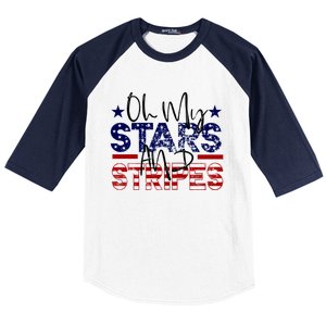 Oh My Stars Stripes Usa Flag 4 July Patriotic America Merica Gift Baseball Sleeve Shirt