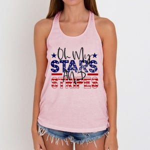 Oh My Stars Stripes Usa Flag 4 July Patriotic America Merica Gift Women's Knotted Racerback Tank