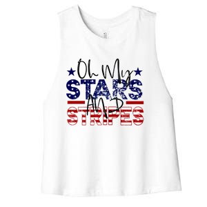 Oh My Stars Stripes Usa Flag 4 July Patriotic America Merica Gift Women's Racerback Cropped Tank