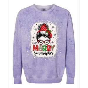 One Merry Sonographer Messy Bun Radiographer Christmas Colorblast Crewneck Sweatshirt