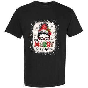 One Merry Sonographer Messy Bun Radiographer Christmas Garment-Dyed Heavyweight T-Shirt