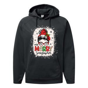 One Merry Sonographer Messy Bun Radiographer Christmas Performance Fleece Hoodie