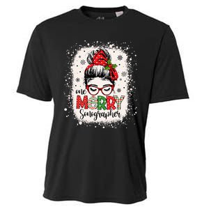 One Merry Sonographer Messy Bun Radiographer Christmas Cooling Performance Crew T-Shirt