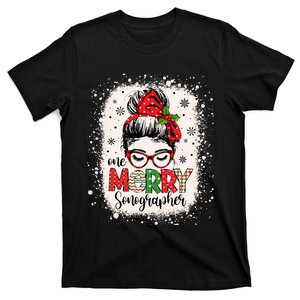 One Merry Sonographer Messy Bun Radiographer Christmas T-Shirt