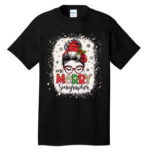 One Merry Sonographer Messy Bun Radiographer Christmas Tall T-Shirt