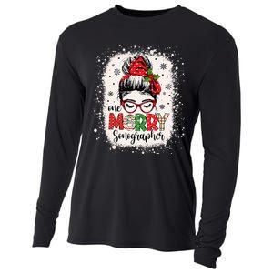 One Merry Sonographer Messy Bun Radiographer Christmas Cooling Performance Long Sleeve Crew