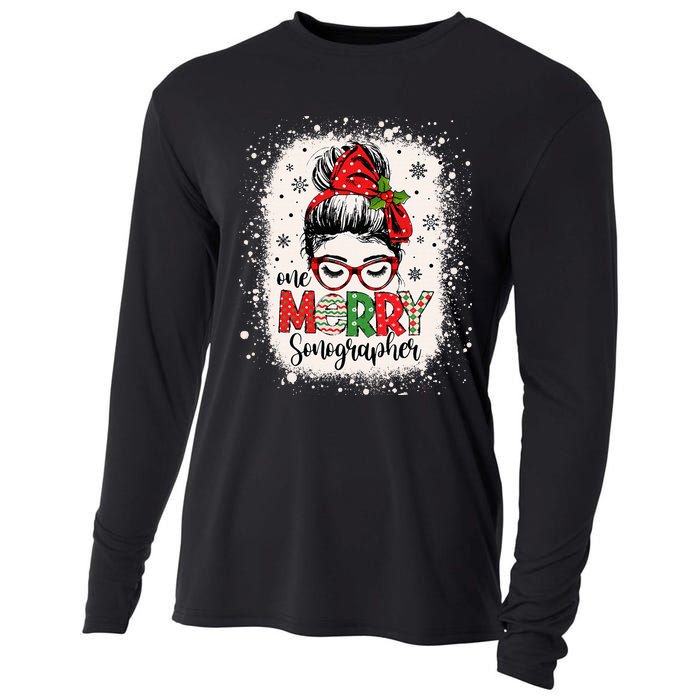 One Merry Sonographer Messy Bun Radiographer Christmas Cooling Performance Long Sleeve Crew