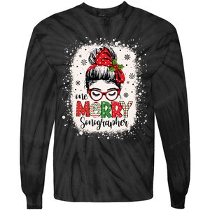 One Merry Sonographer Messy Bun Radiographer Christmas Tie-Dye Long Sleeve Shirt